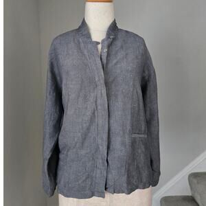 Eileen Fisher Button Front Collar Blazer Linen Jacket Size M